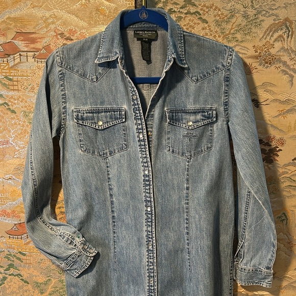 RALPH LAUREN BLUE DENIM SHIRT DRESS WESTERN FITTED LONG SLEEVE CLASSIC SZ PP - Picture 2 of 14